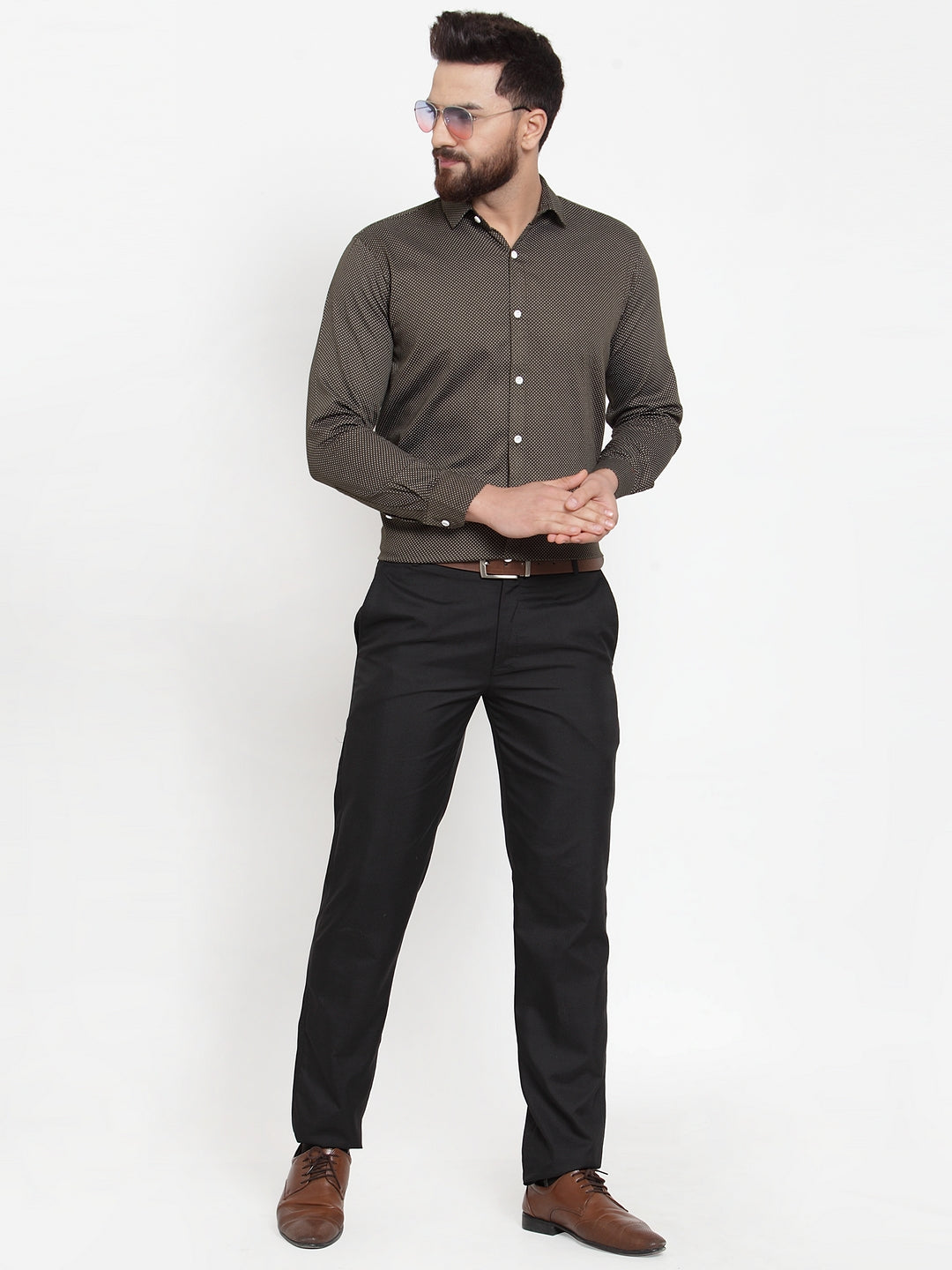 Jainish Olive Men's Cotton Polka Dots Formal Shirts ( SF 736Olive ) | Grocsy