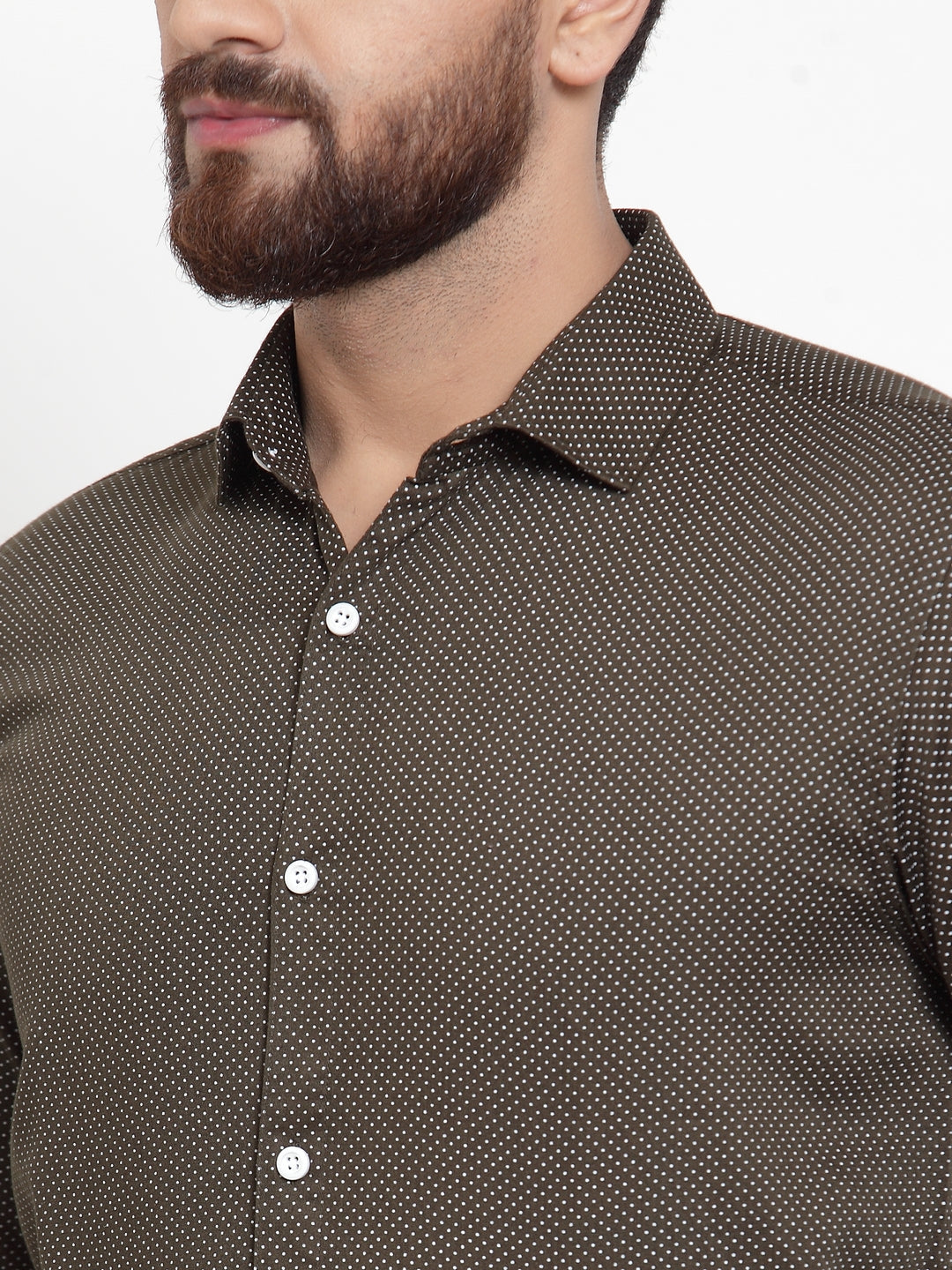 Jainish Olive Men's Cotton Polka Dots Formal Shirts ( SF 736Olive ) | Grocsy