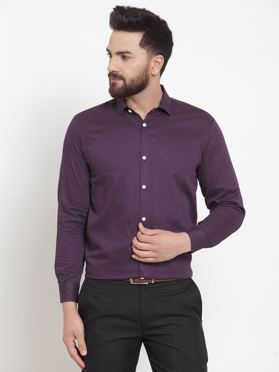 Jainish Purple Men's Cotton Polka Dots Formal Shirts ( SF 736Purple ) | Grocsy