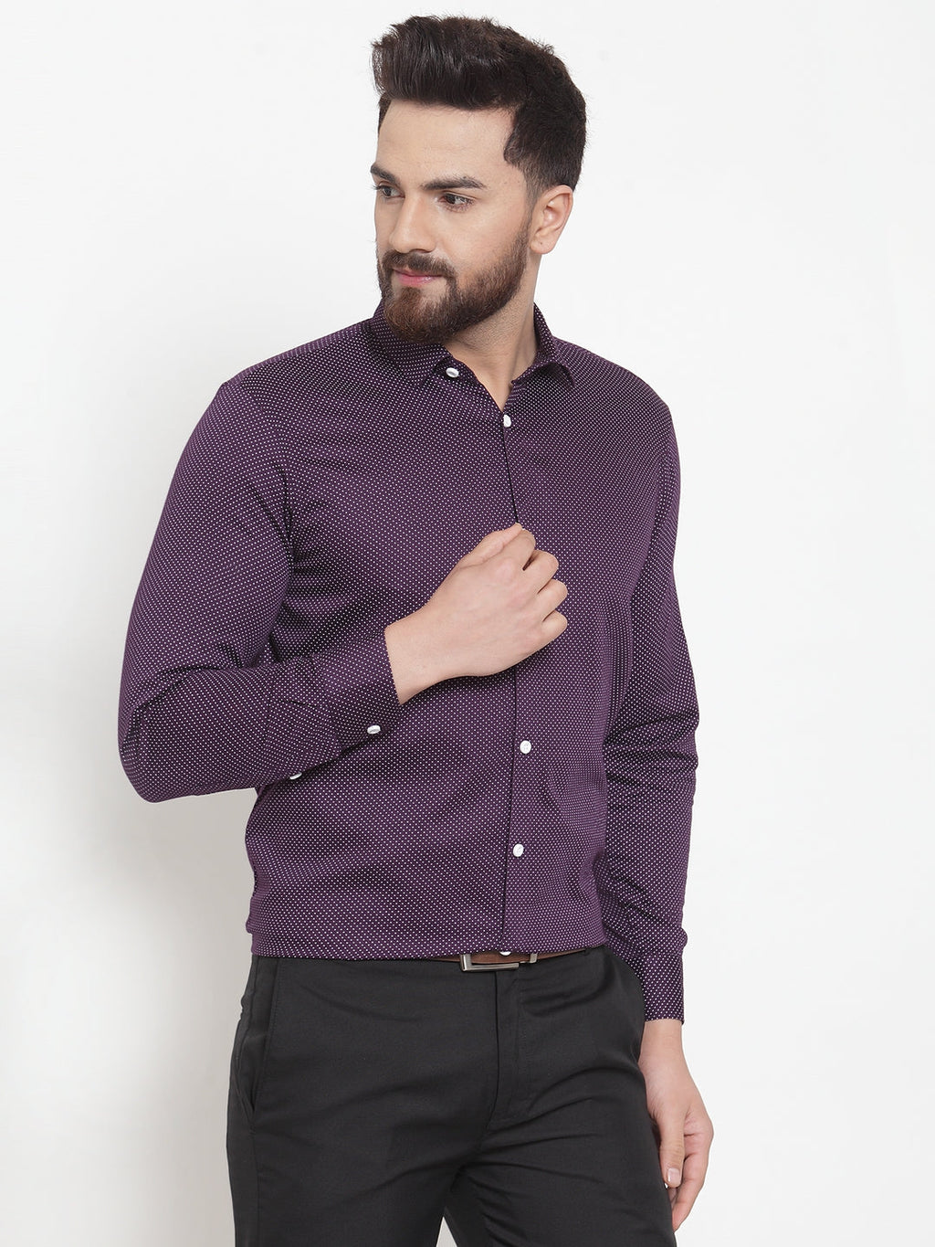 Jainish Purple Men's Cotton Polka Dots Formal Shirts ( SF 736Purple ) | Grocsy