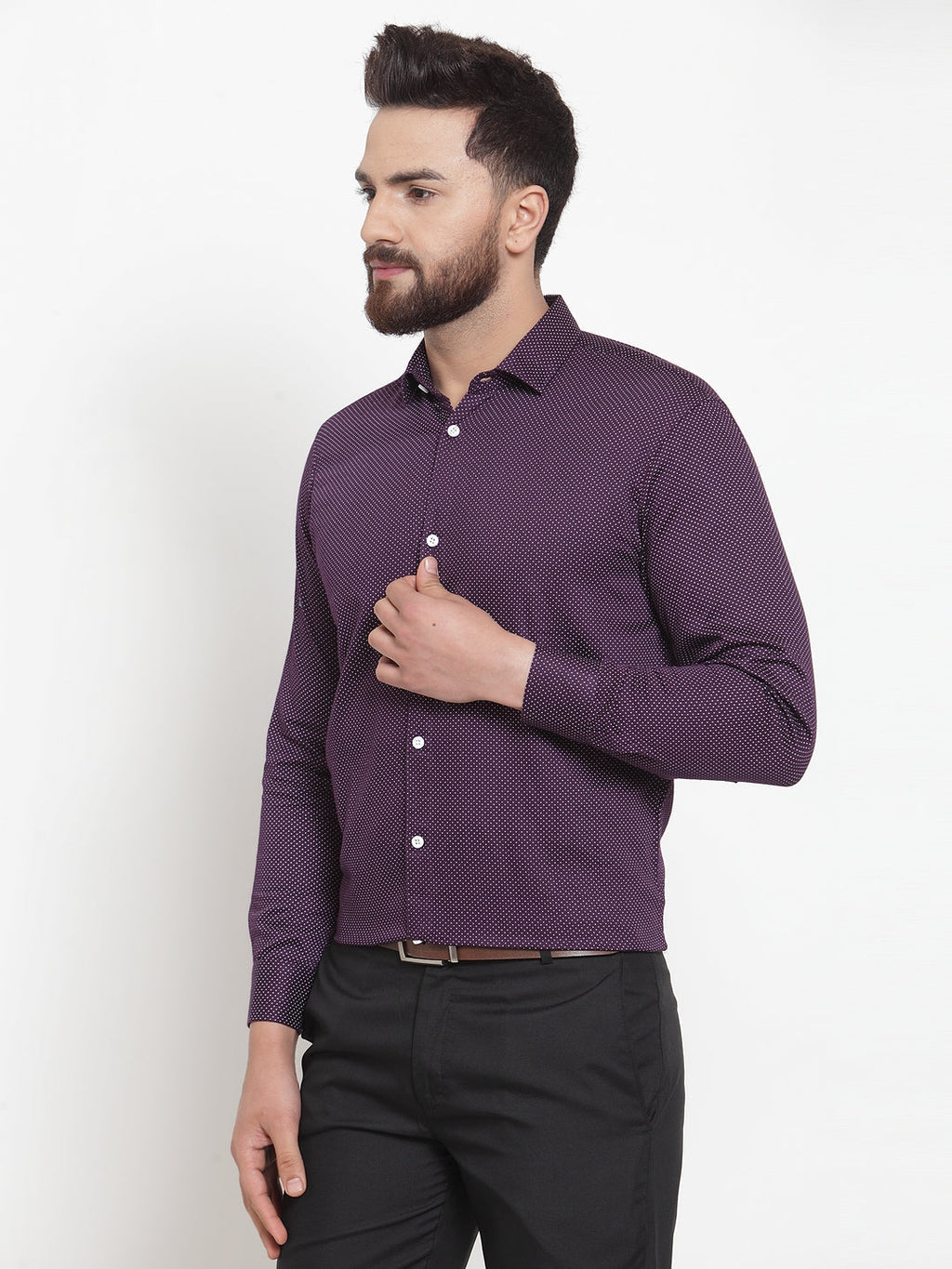 Jainish Purple Men's Cotton Polka Dots Formal Shirts ( SF 736Purple ) | Grocsy