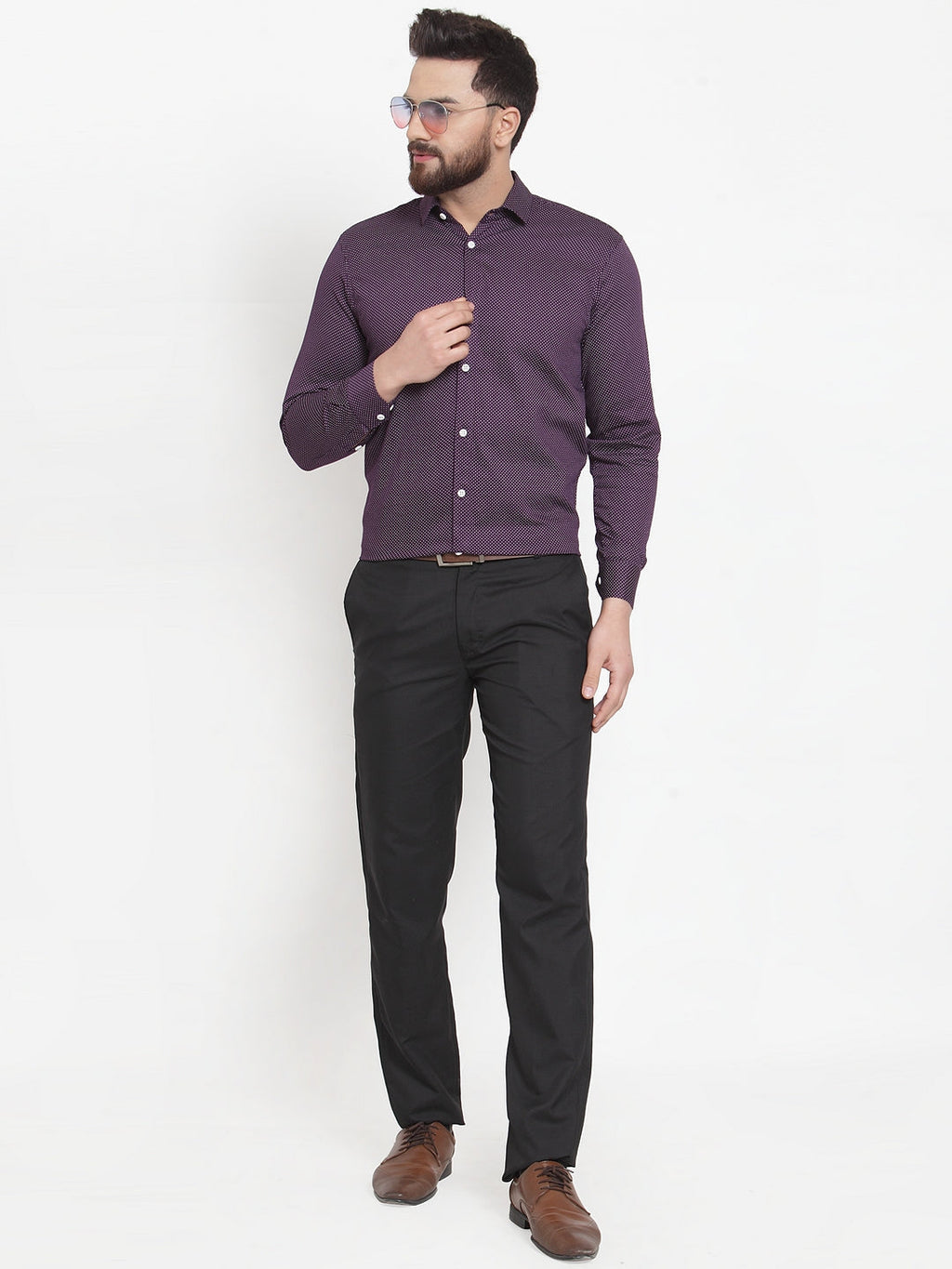 Jainish Purple Men's Cotton Polka Dots Formal Shirts ( SF 736Purple ) | Grocsy
