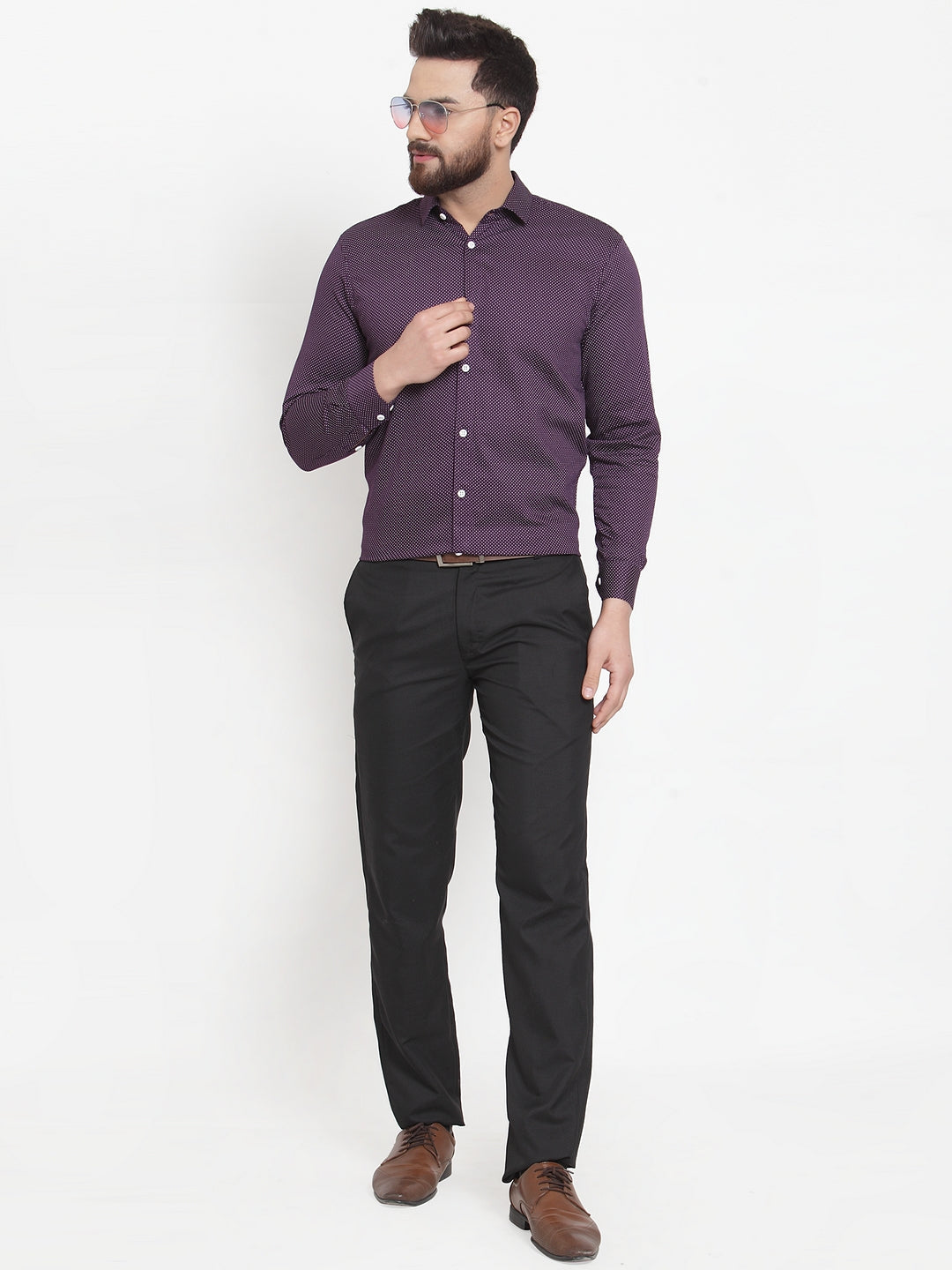 Jainish Purple Men's Cotton Polka Dots Formal Shirts ( SF 736Purple ) | Grocsy
