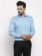 Jainish Blue Men's Cotton Polka Dots Formal Shirts ( SF 736Sky ) | Grocsy