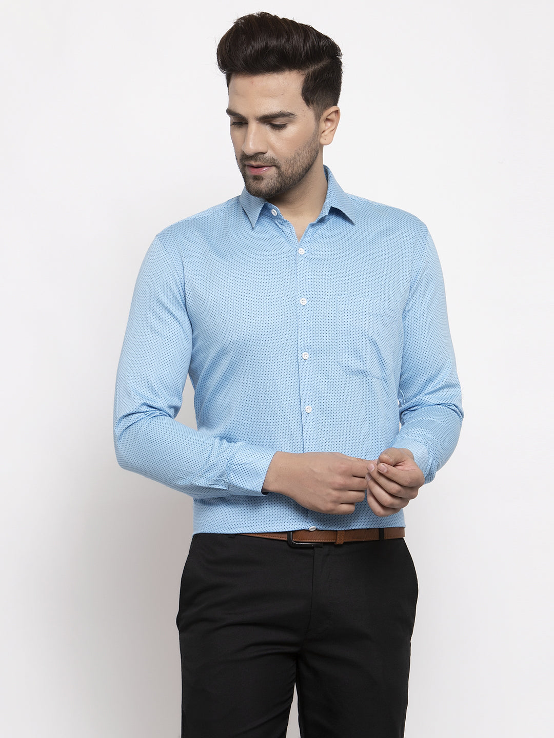 Jainish Blue Men's Cotton Polka Dots Formal Shirts ( SF 736Sky ) | Grocsy