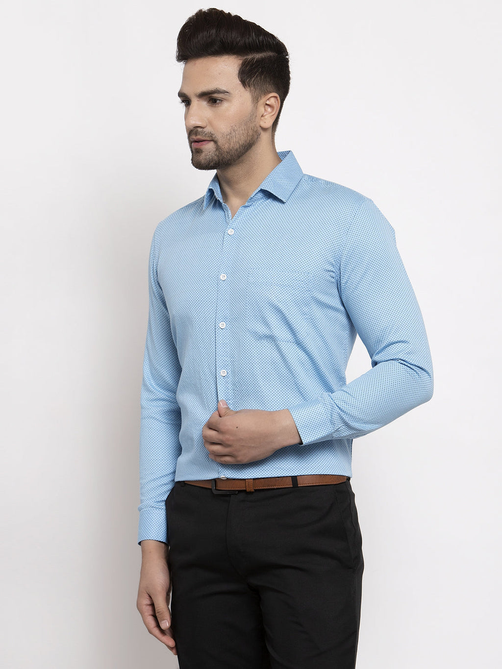 Jainish Blue Men's Cotton Polka Dots Formal Shirts ( SF 736Sky ) | Grocsy