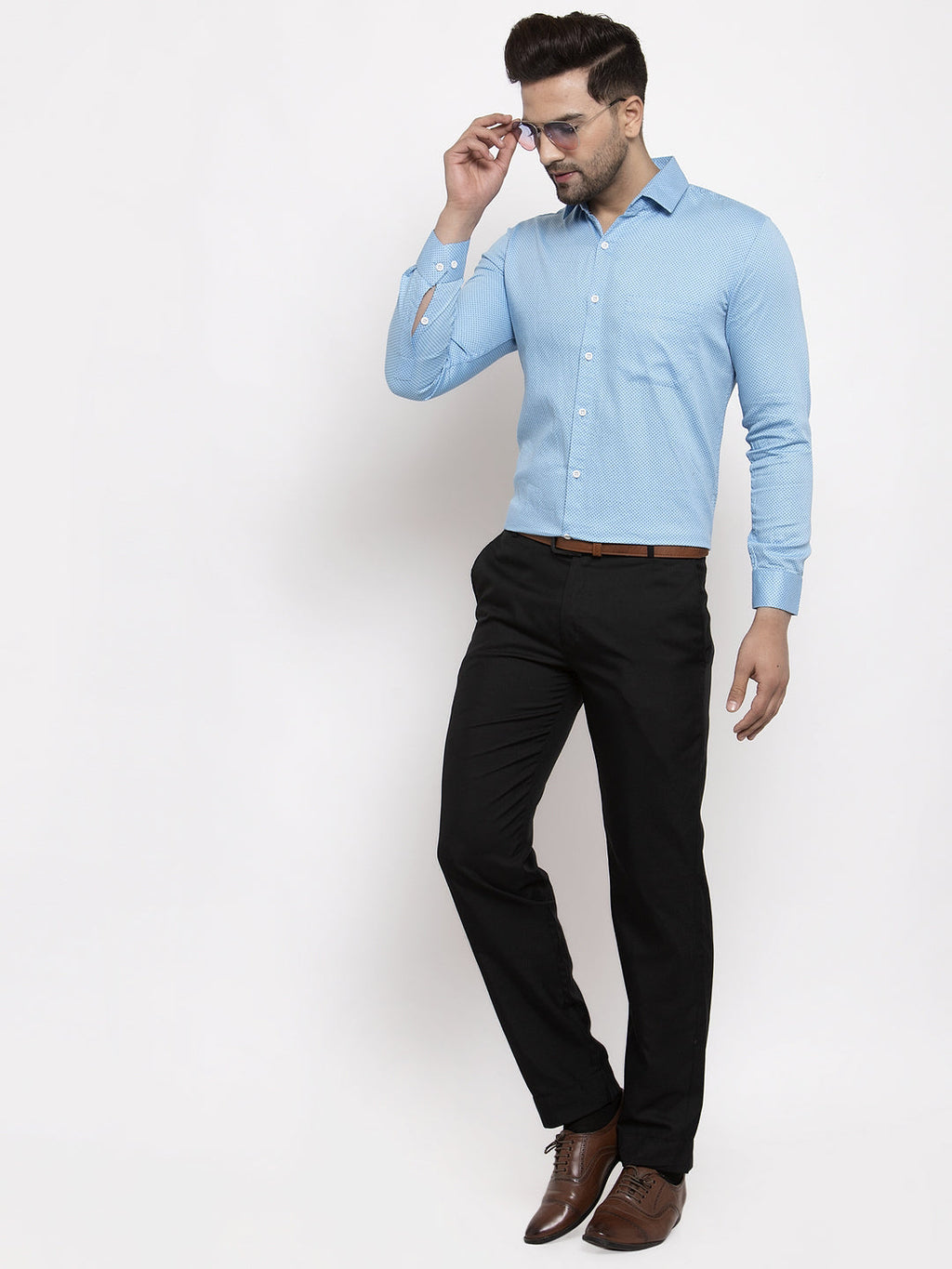 Jainish Blue Men's Cotton Polka Dots Formal Shirts ( SF 736Sky ) | Grocsy