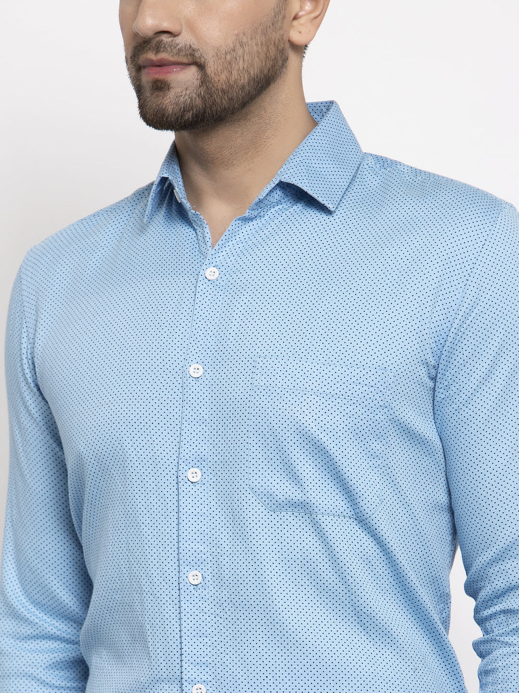 Jainish Blue Men's Cotton Polka Dots Formal Shirts ( SF 736Sky ) | Grocsy