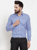 Jainish Blue Men's Cotton Stiped Formal Shirts ( SF 737Blue ) | Grocsy