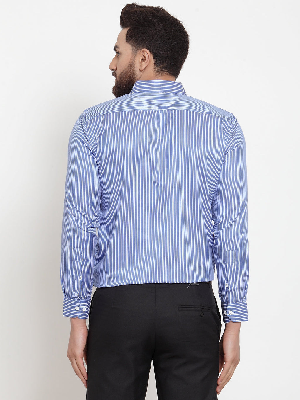 Jainish Blue Men's Cotton Stiped Formal Shirts ( SF 737Blue ) | Grocsy