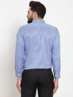 Jainish Blue Men's Cotton Stiped Formal Shirts ( SF 737Blue ) | Grocsy