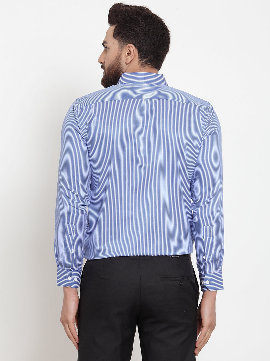 Jainish Blue Men's Cotton Stiped Formal Shirts ( SF 737Blue ) | Grocsy