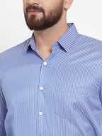Jainish Blue Men's Cotton Stiped Formal Shirts ( SF 737Blue ) | Grocsy
