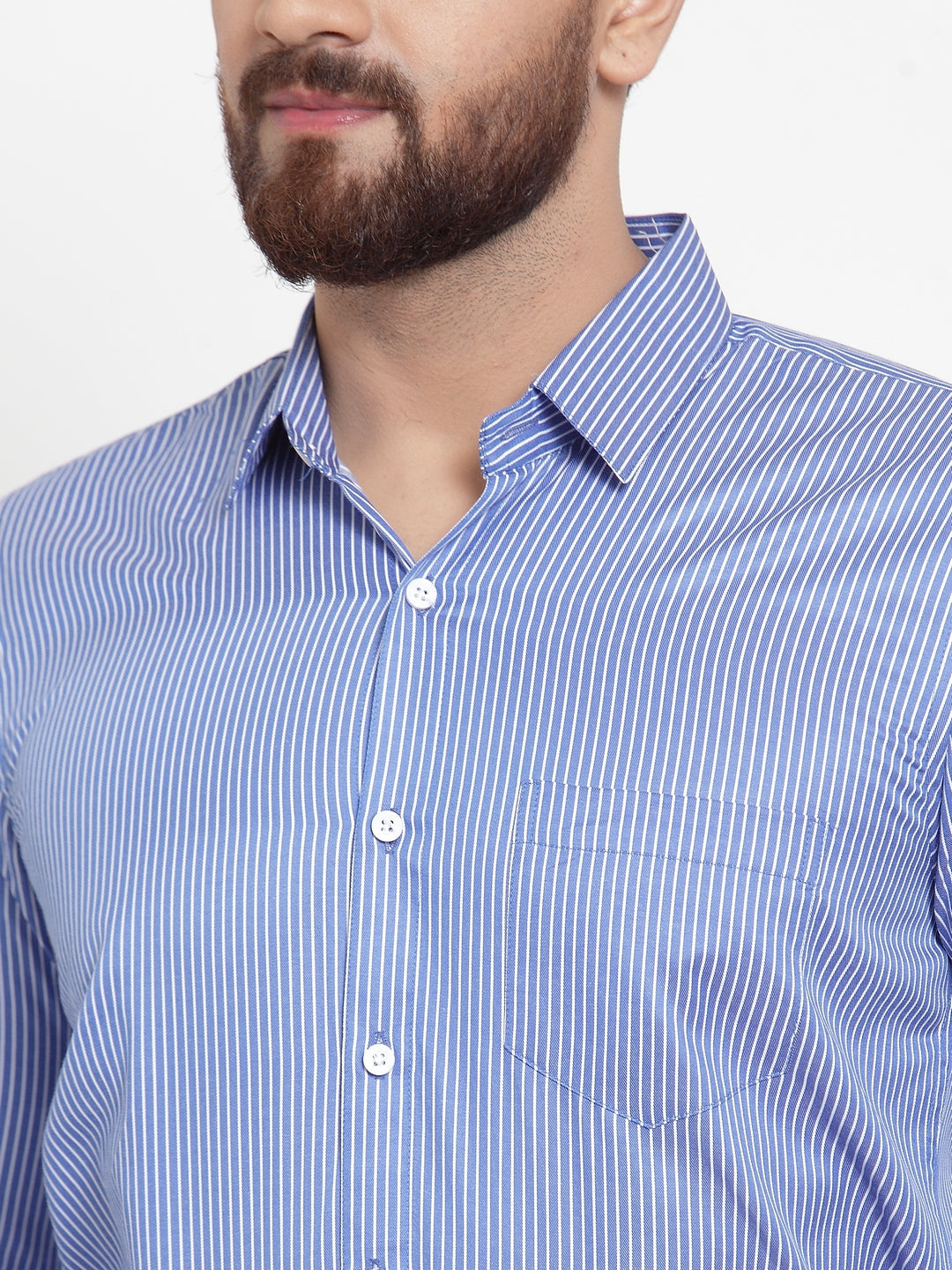 Jainish Blue Men's Cotton Stiped Formal Shirts ( SF 737Blue ) | Grocsy