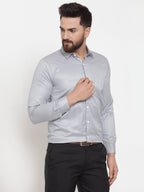 Jainish Grey Men's Cotton Stiped Formal Shirts ( SF 737Grey ) | Grocsy