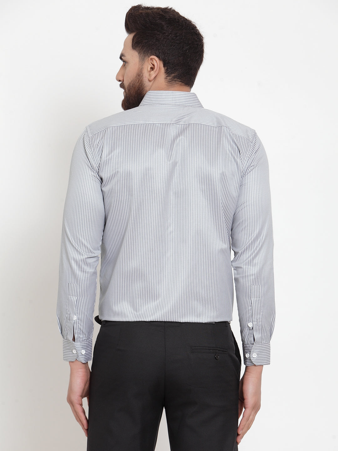 Jainish Grey Men's Cotton Stiped Formal Shirts ( SF 737Grey ) | Grocsy