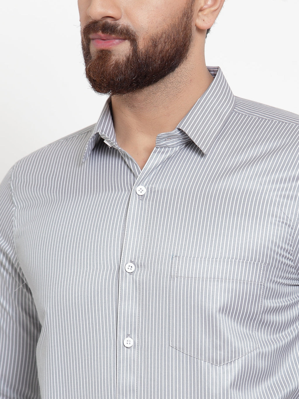Jainish Grey Men's Cotton Stiped Formal Shirts ( SF 737Grey ) | Grocsy