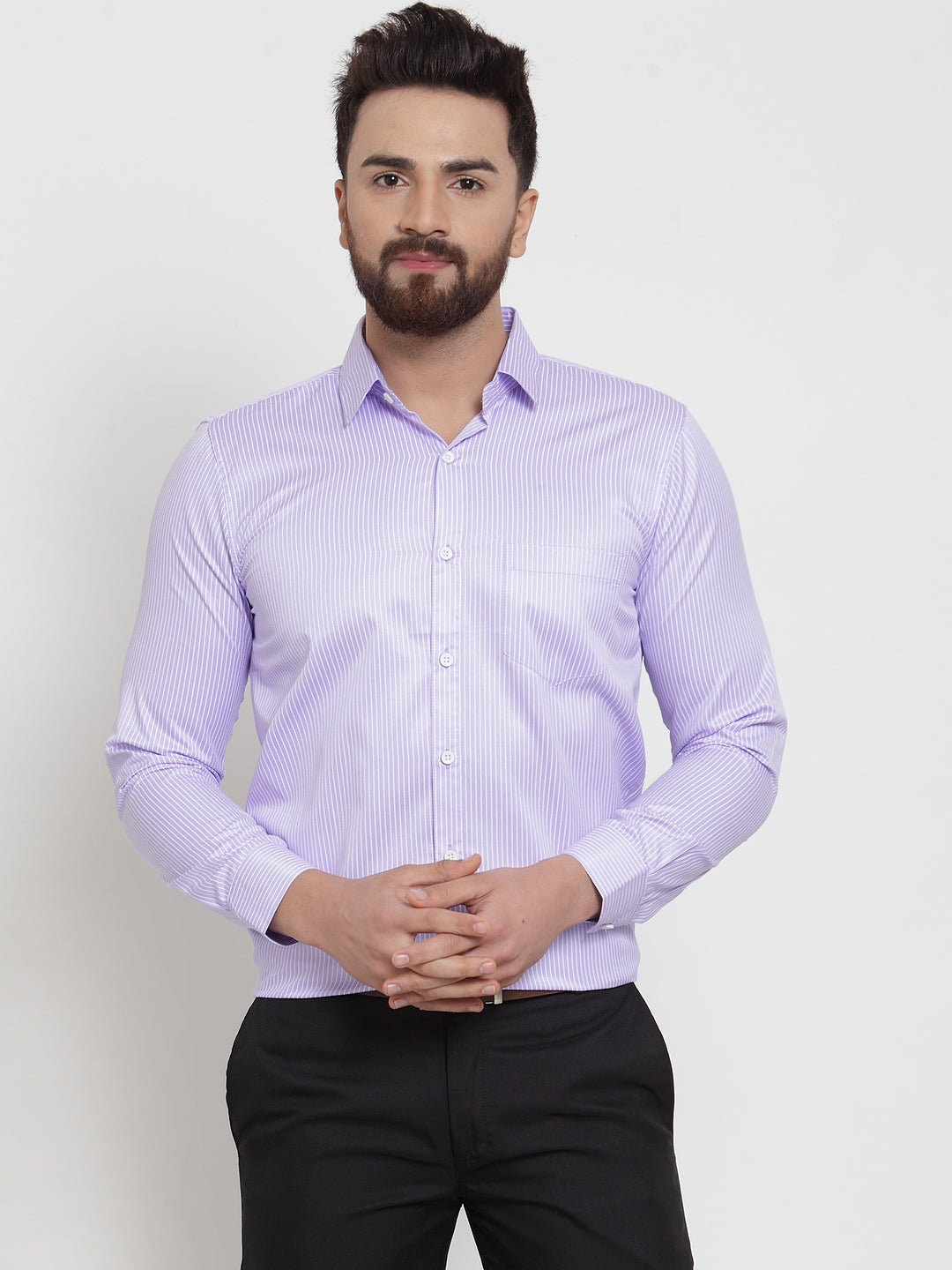 Jainish Purple Men's Cotton Stiped Formal Shirts ( SF 737Light-Purple ) | Grocsy