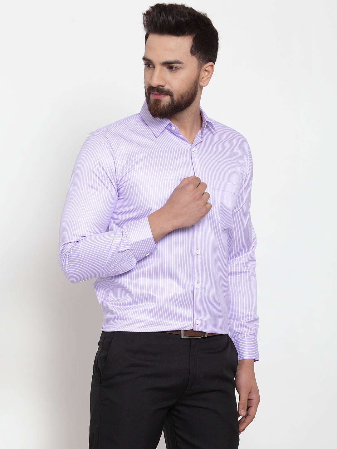 Jainish Purple Men's Cotton Stiped Formal Shirts ( SF 737Light-Purple ) | Grocsy