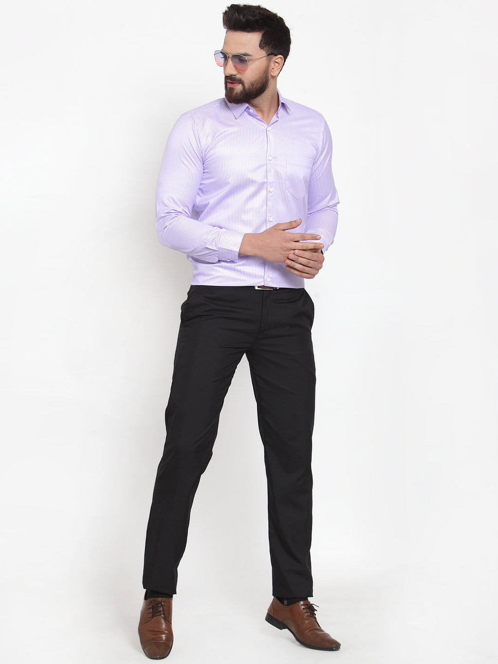 Jainish Purple Men's Cotton Stiped Formal Shirts ( SF 737Light-Purple ) | Grocsy