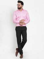 Jainish Pink Men's Cotton Stiped Formal Shirts ( SF 737Pink ) | Grocsy