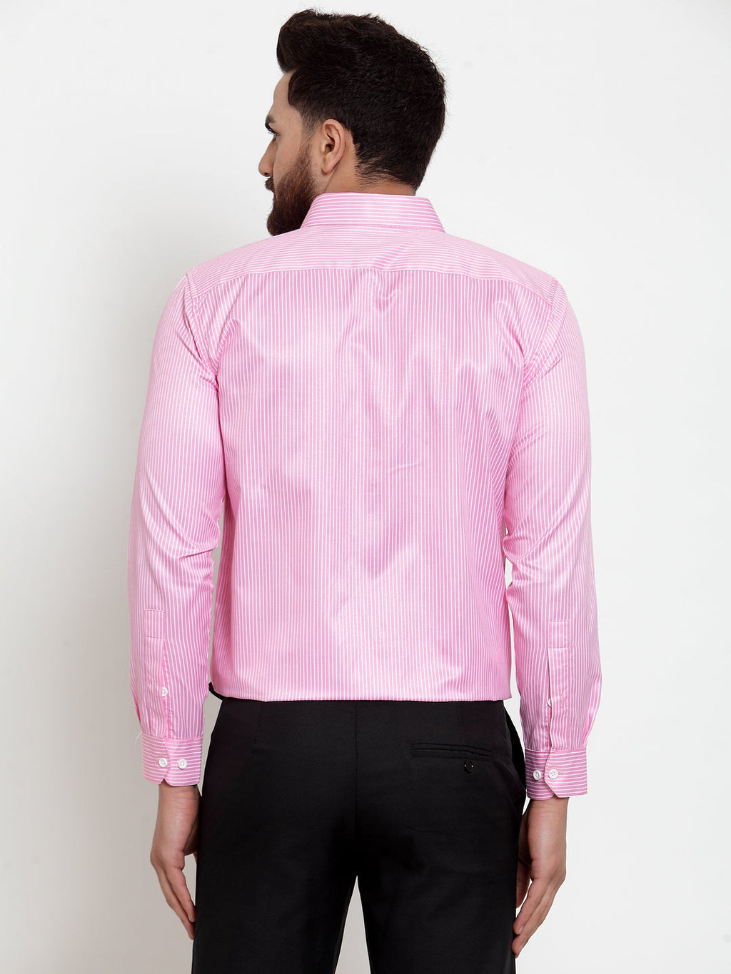Jainish Pink Men's Cotton Stiped Formal Shirts ( SF 737Pink ) | Grocsy
