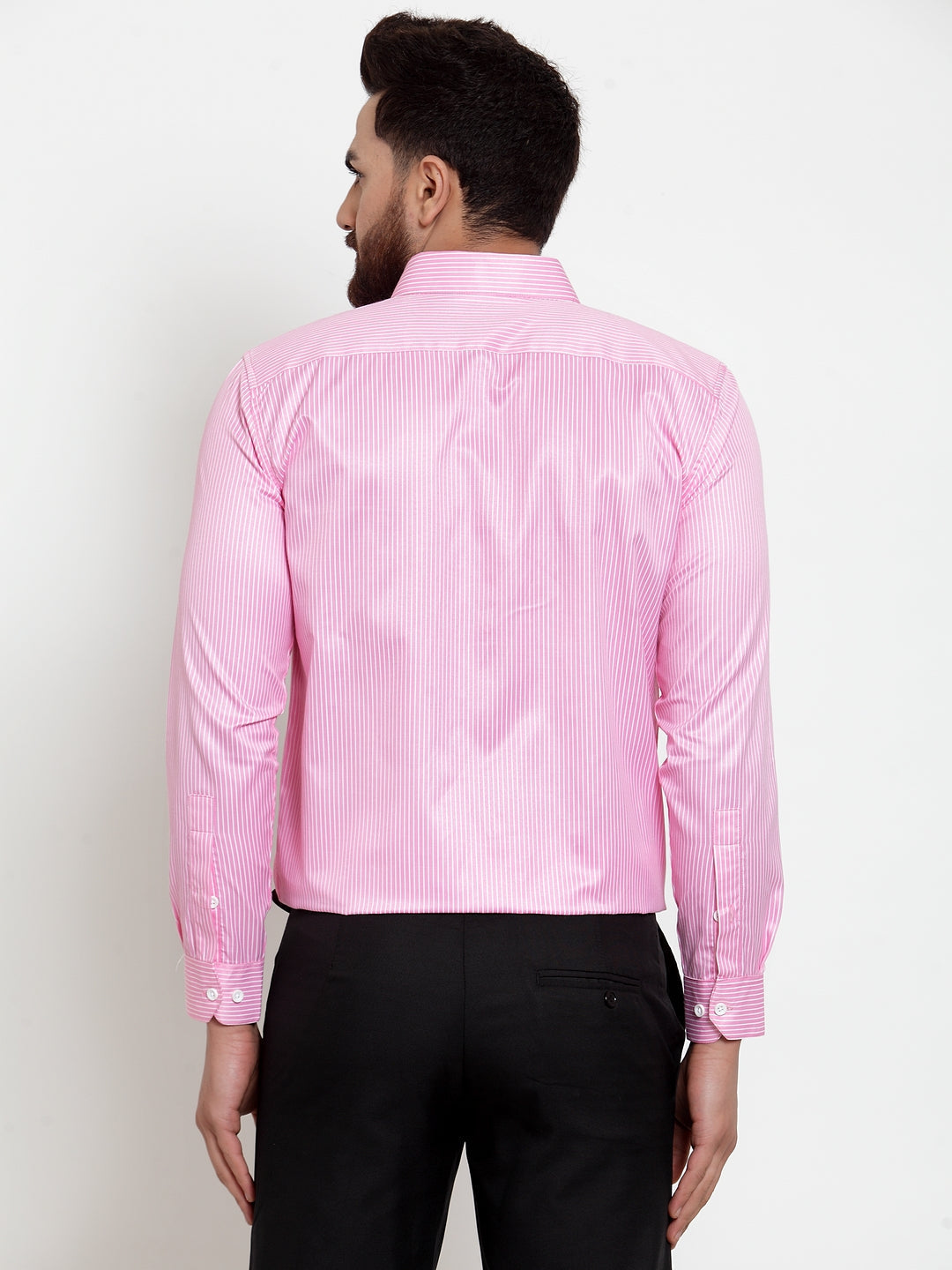 Jainish Pink Men's Cotton Stiped Formal Shirts ( SF 737Pink ) | Grocsy