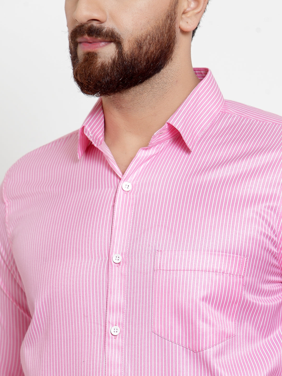 Jainish Pink Men's Cotton Stiped Formal Shirts ( SF 737Pink ) | Grocsy