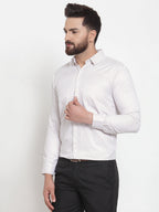 Jainish White Men's Cotton Stiped Formal Shirts ( SF 737White ) | Grocsy