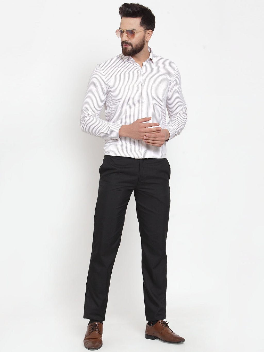 Jainish White Men's Cotton Stiped Formal Shirts ( SF 737White ) | Grocsy