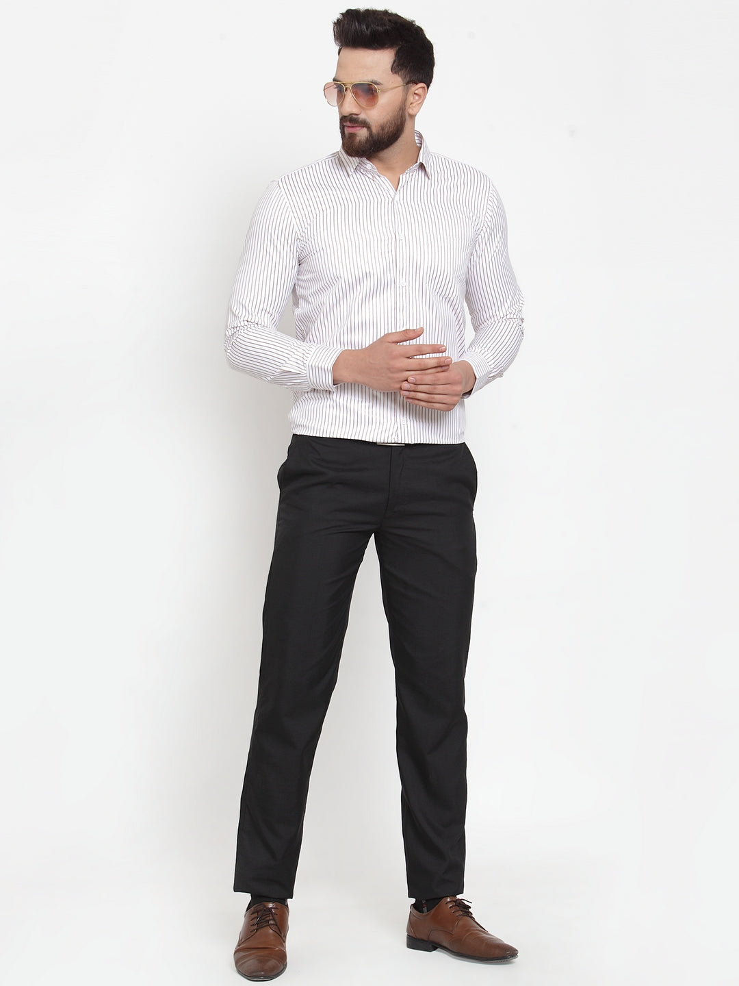 Jainish White Men's Cotton Stiped Formal Shirts ( SF 737White ) | Grocsy