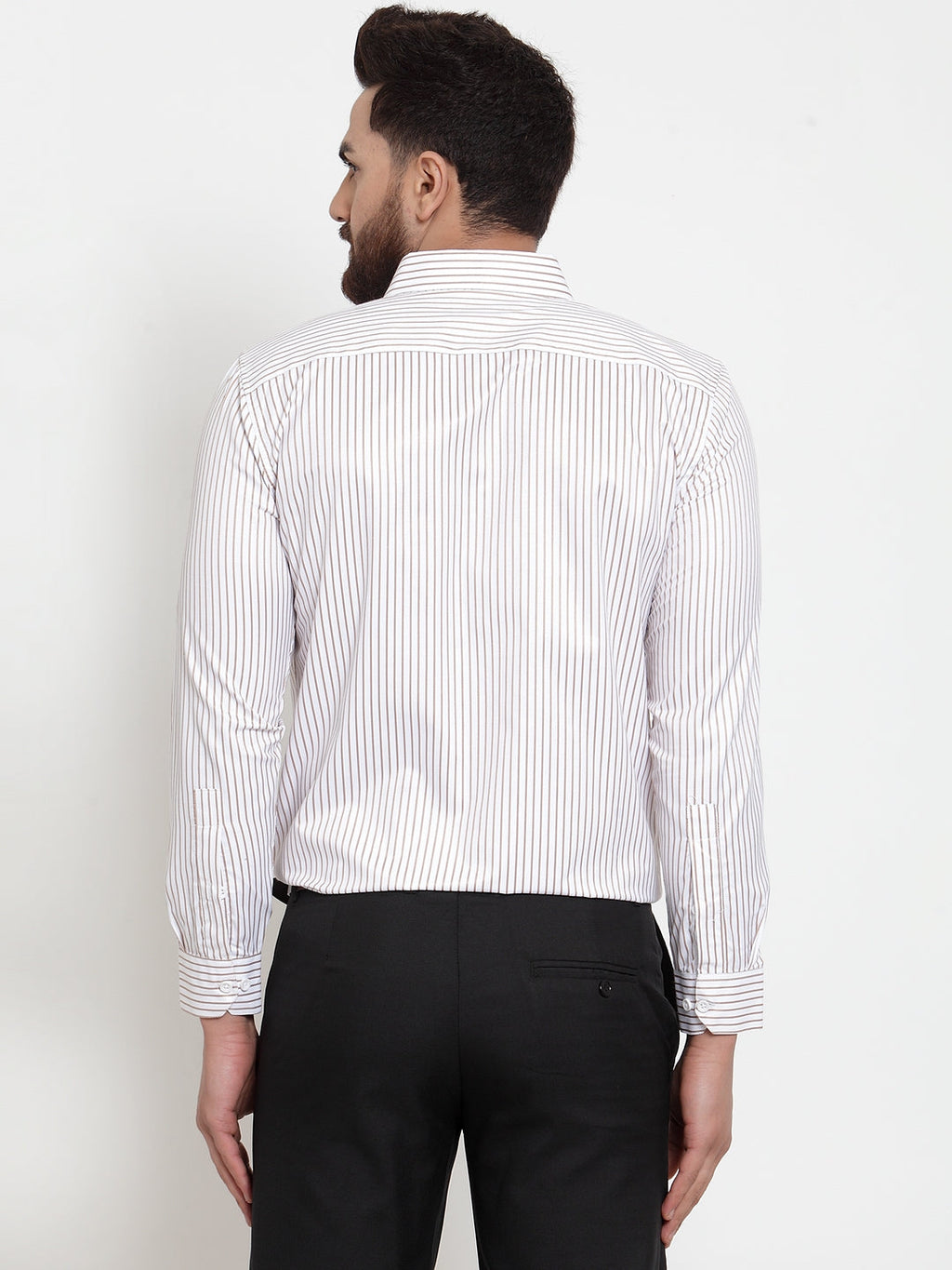 Jainish White Men's Cotton Stiped Formal Shirts ( SF 737White ) | Grocsy