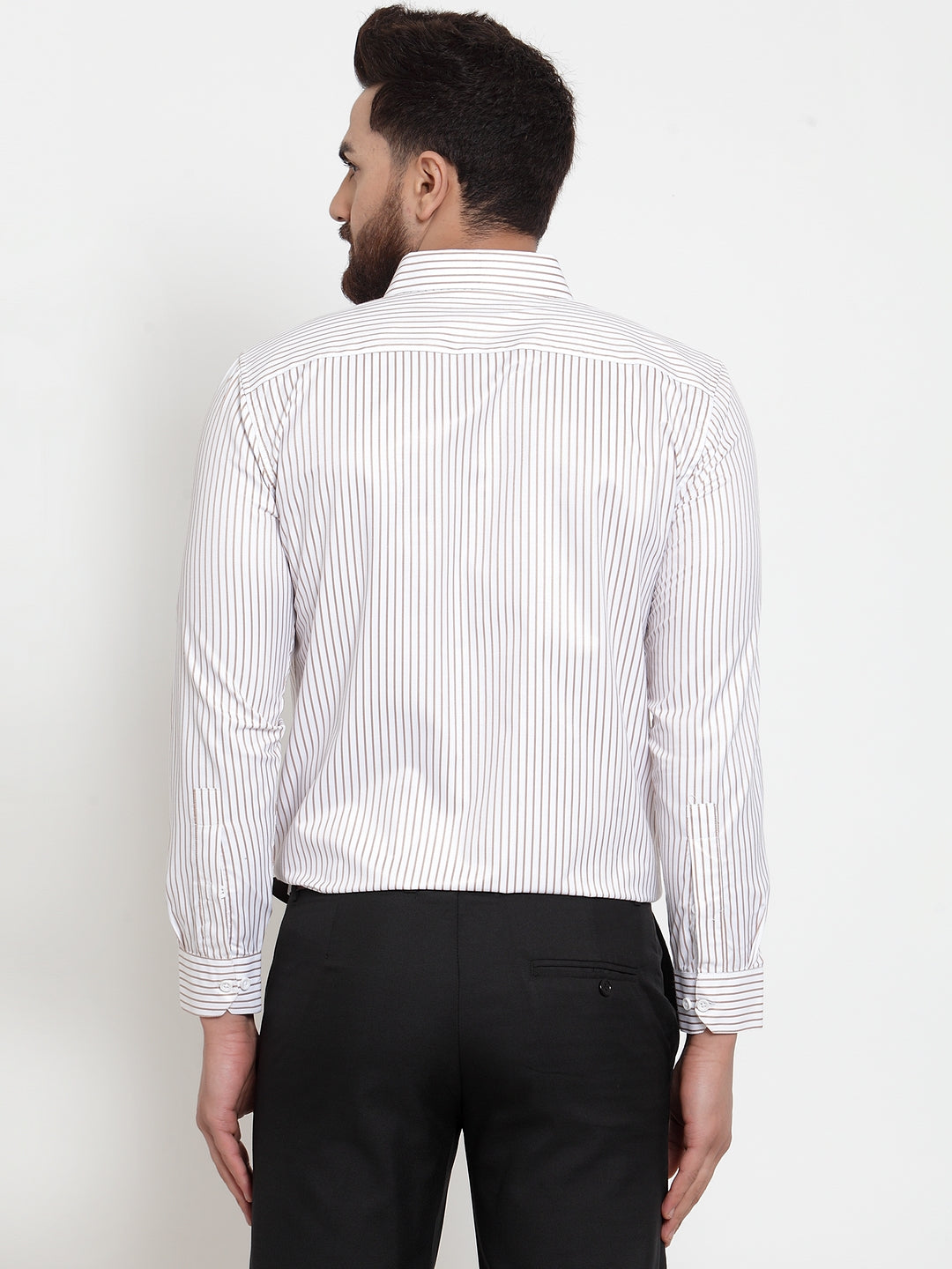 Jainish White Men's Cotton Stiped Formal Shirts ( SF 737White ) | Grocsy