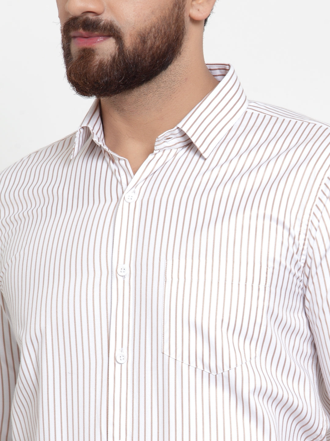 Jainish White Men's Cotton Stiped Formal Shirts ( SF 737White ) | Grocsy
