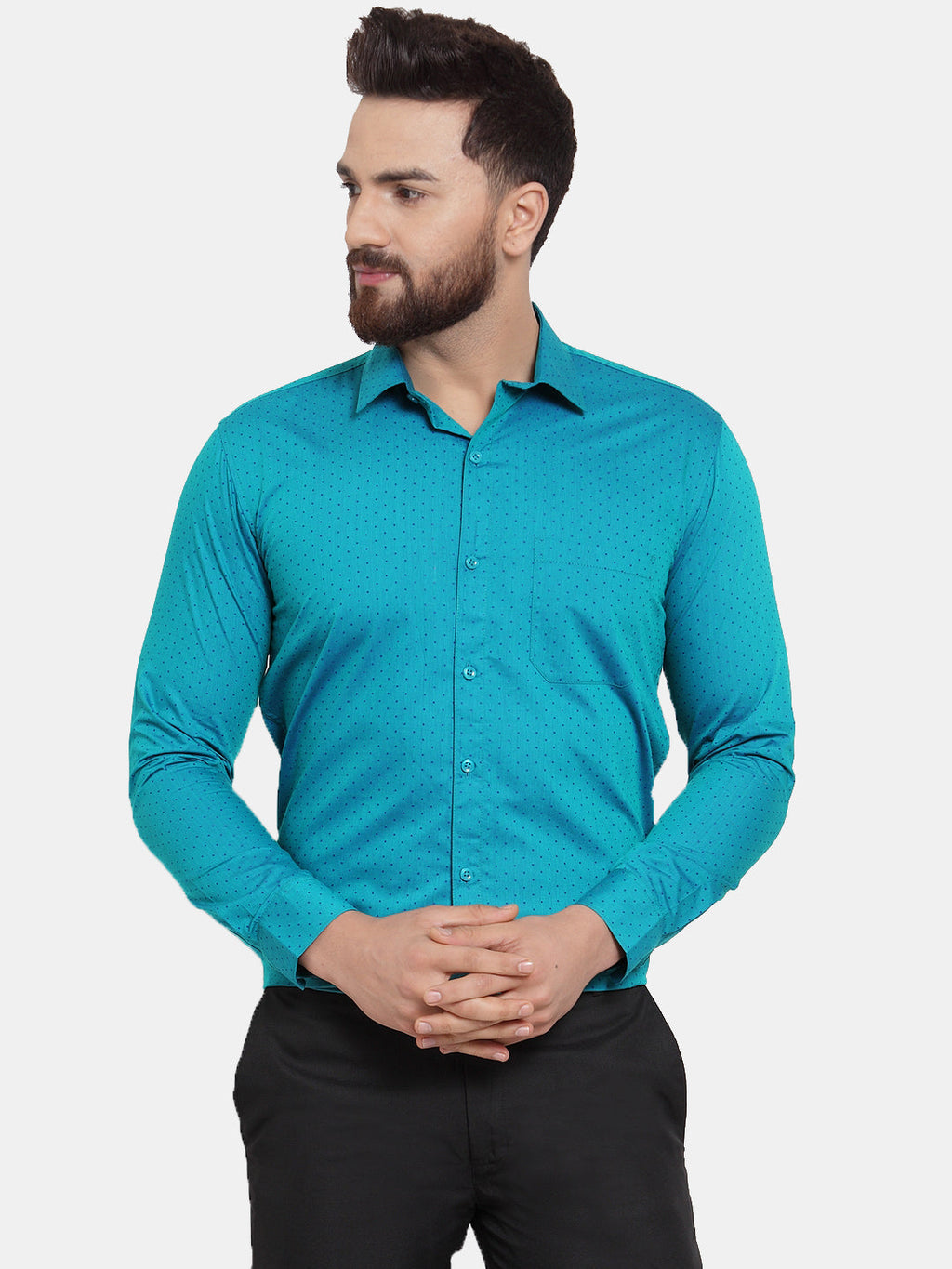 Jainish Green Men's Cotton Polka Dots Formal Shirts ( SF 739Green ) | Grocsy