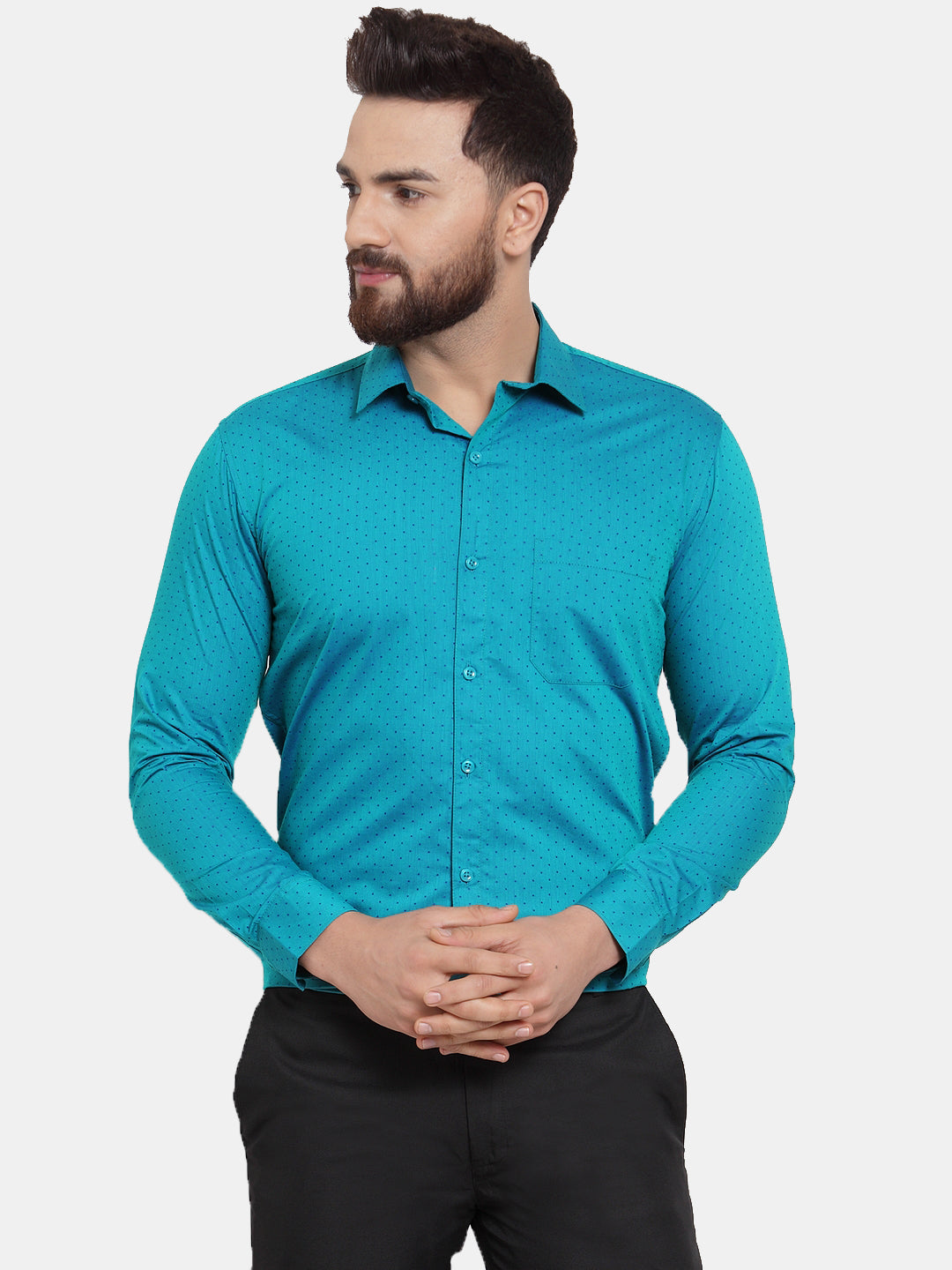 Jainish Green Men's Cotton Polka Dots Formal Shirts ( SF 739Green ) | Grocsy