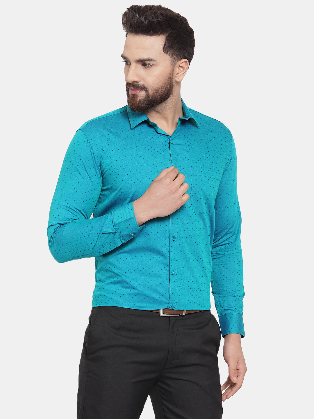 Jainish Green Men's Cotton Polka Dots Formal Shirts ( SF 739Green ) | Grocsy