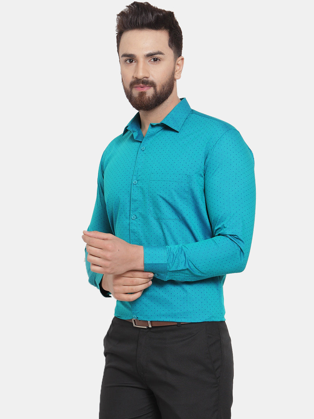 Jainish Green Men's Cotton Polka Dots Formal Shirts ( SF 739Green ) | Grocsy