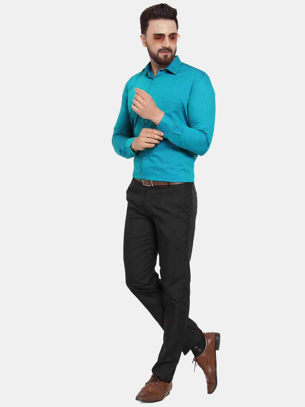 Jainish Green Men's Cotton Polka Dots Formal Shirts ( SF 739Green ) | Grocsy