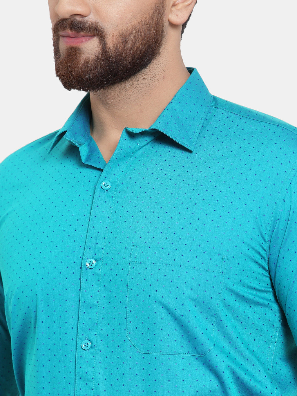 Jainish Green Men's Cotton Polka Dots Formal Shirts ( SF 739Green ) | Grocsy