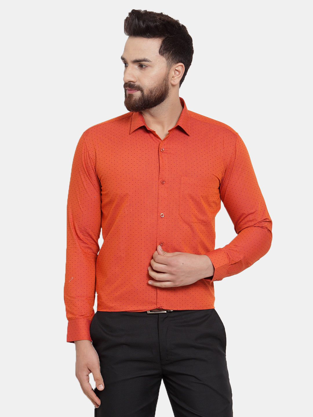 Jainish Orange Men's Cotton Polka Dots Formal Shirts ( SF 739Orange ) | Grocsy