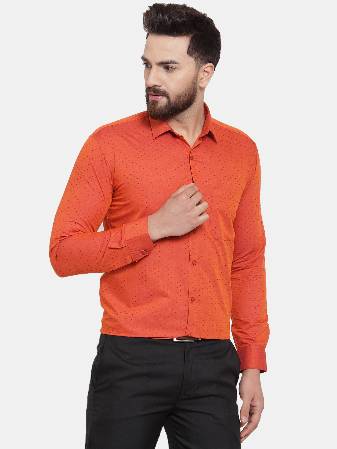 Jainish Orange Men's Cotton Polka Dots Formal Shirts ( SF 739Orange ) | Grocsy