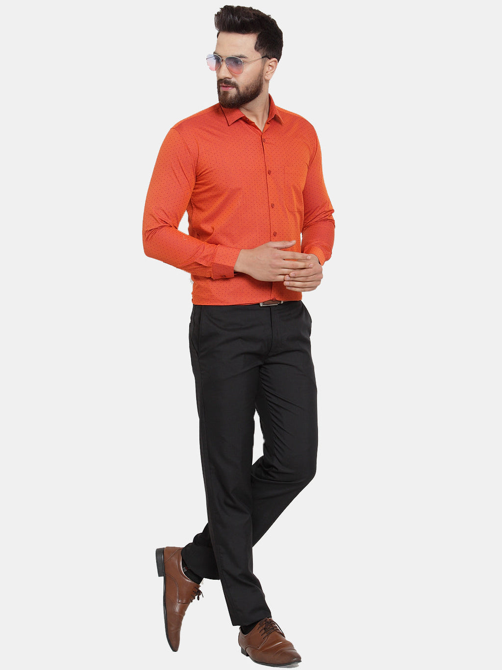 Jainish Orange Men's Cotton Polka Dots Formal Shirts ( SF 739Orange ) | Grocsy