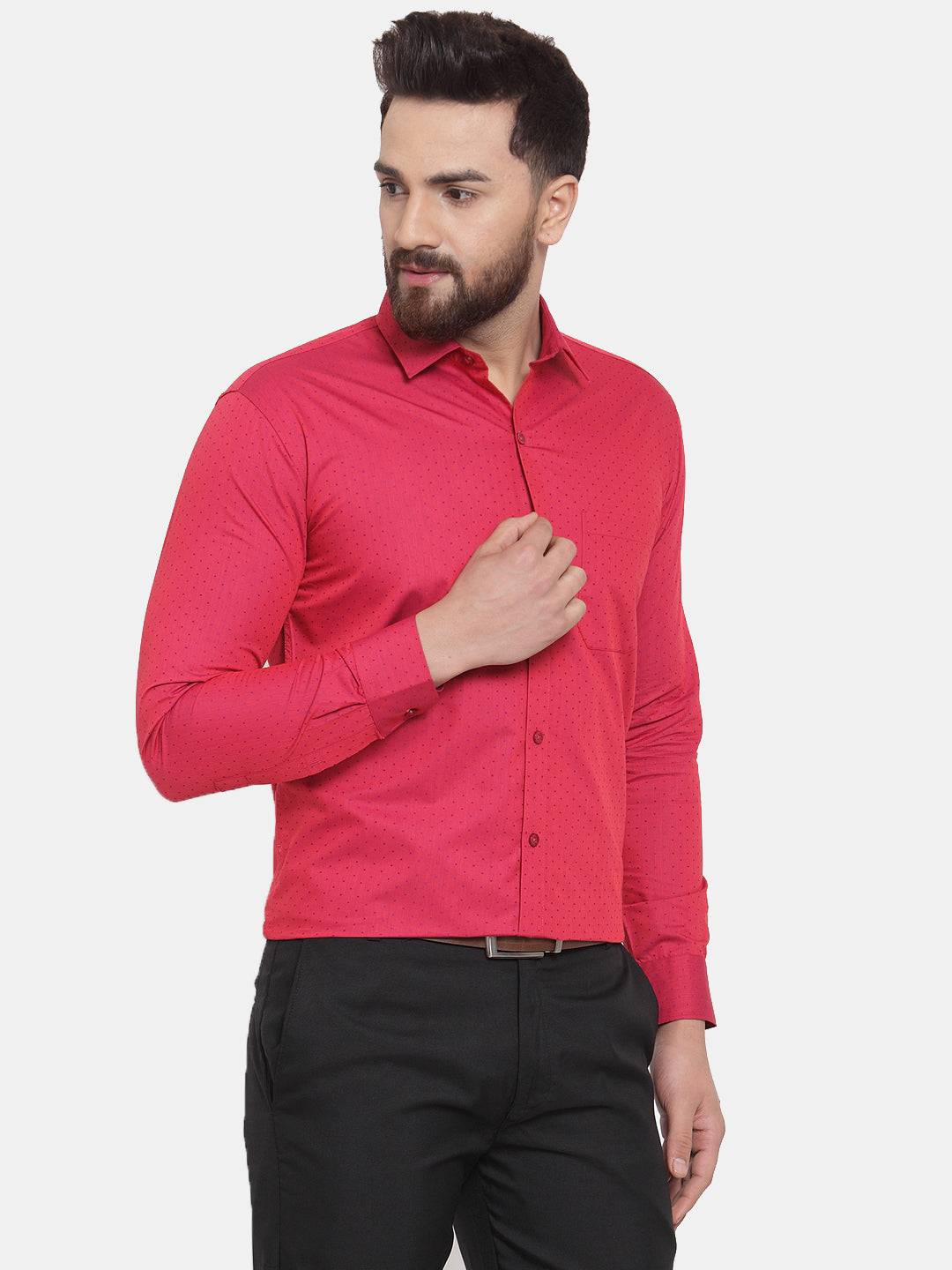 Jainish Red Men's Cotton Polka Dots Formal Shirts ( SF 739Red ) | Grocsy