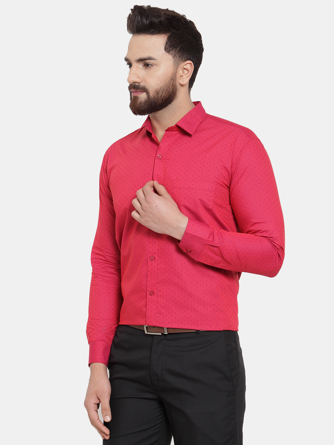 Jainish Red Men's Cotton Polka Dots Formal Shirts ( SF 739Red ) | Grocsy