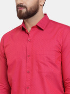 Jainish Red Men's Cotton Polka Dots Formal Shirts ( SF 739Red ) | Grocsy
