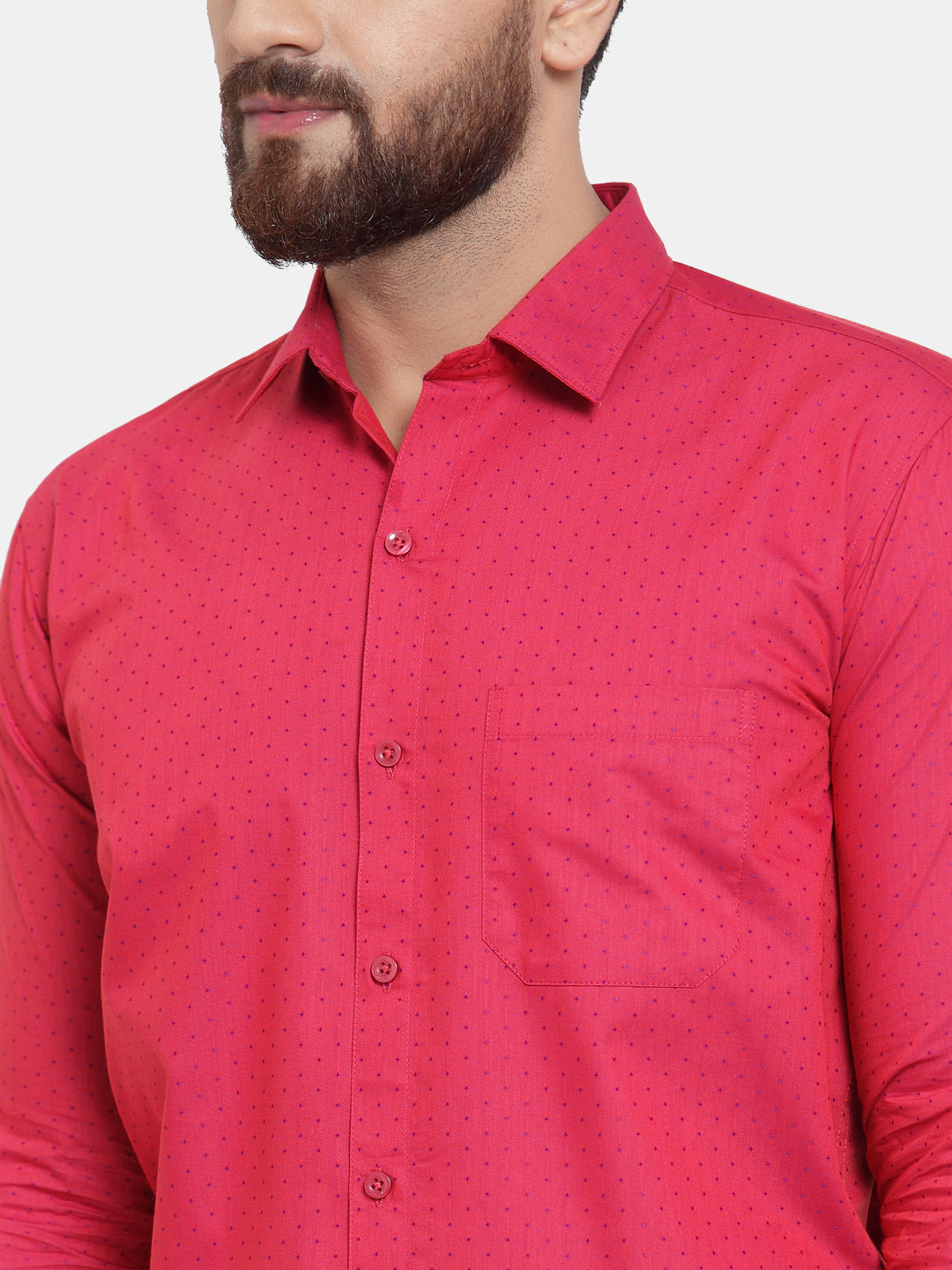 Jainish Red Men's Cotton Polka Dots Formal Shirts ( SF 739Red ) | Grocsy