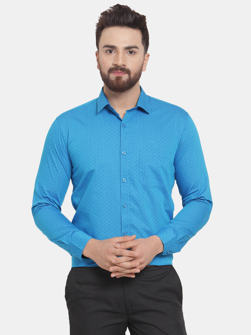 Jainish Blue Men's Cotton Polka Dots Formal Shirts ( SF 739Sky ) | Grocsy