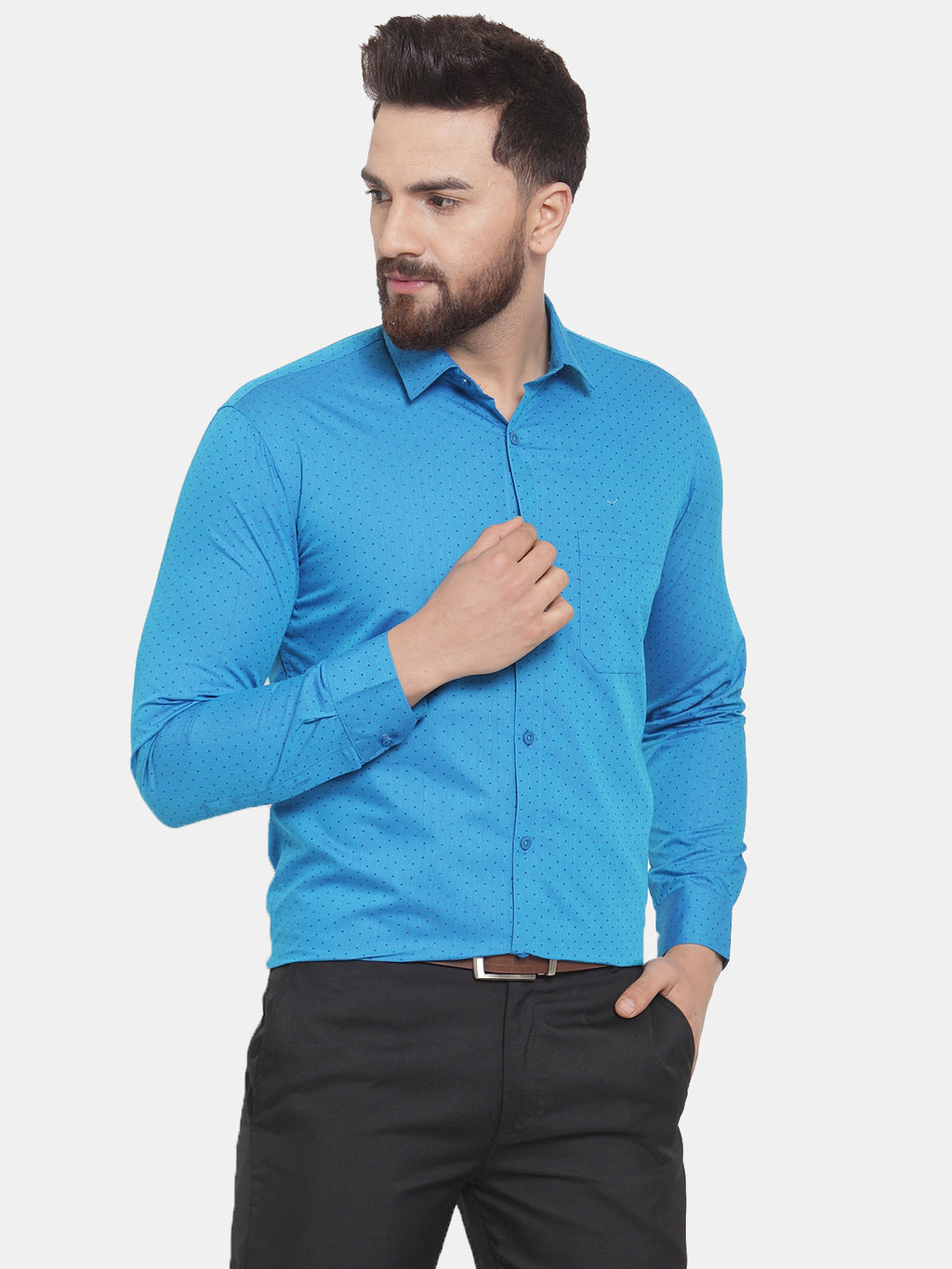 Jainish Blue Men's Cotton Polka Dots Formal Shirts ( SF 739Sky ) | Grocsy