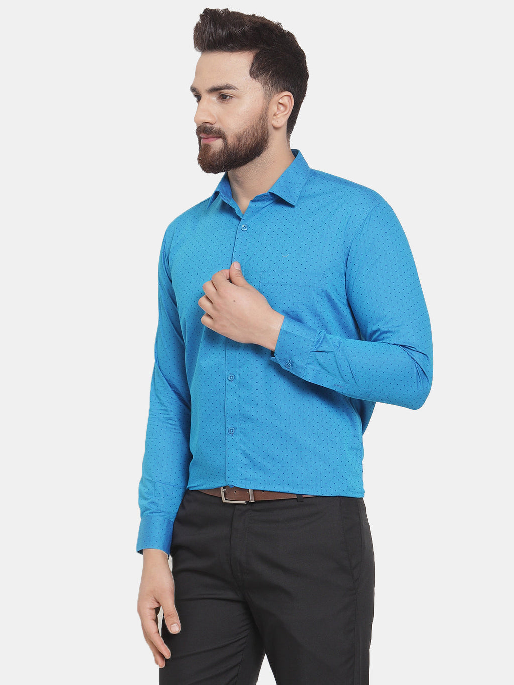 Jainish Blue Men's Cotton Polka Dots Formal Shirts ( SF 739Sky ) | Grocsy